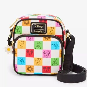 NWT-Loungefly Disney Multicolor Checkered Cross Body Bag Mickey & Friends